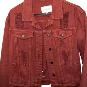 Red Distressed Denim Jacket